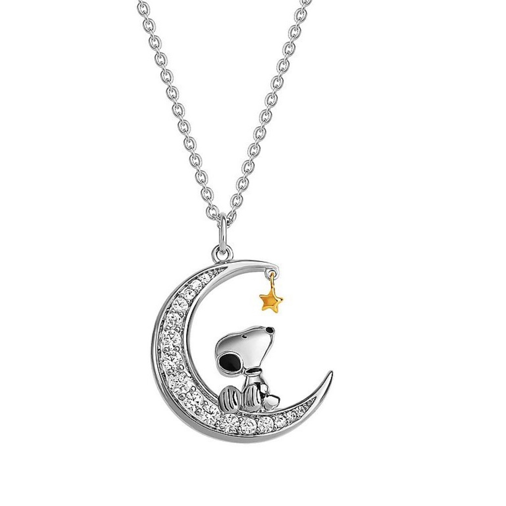 Peanuts Snoopy on the Moon 18K Gold Plated & Cubic Zirconia Necklace Collectible